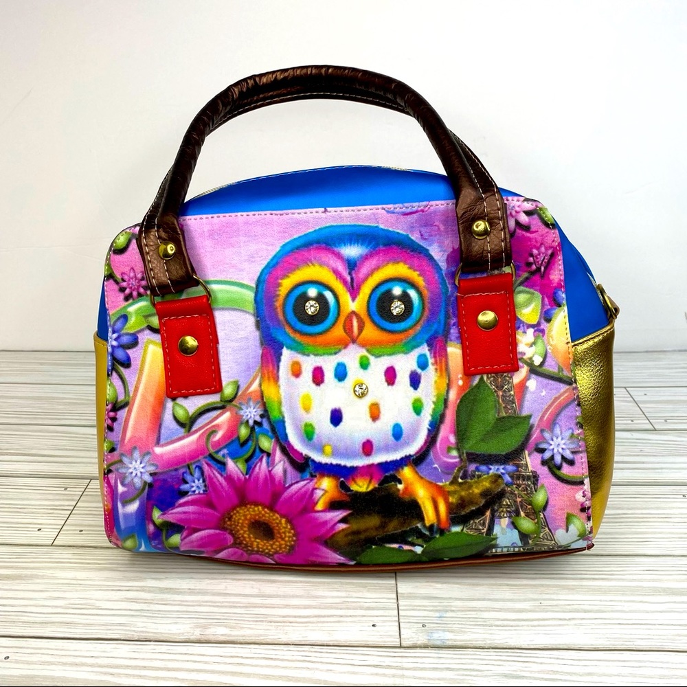 Owl Art Design Faux Leather Handbag